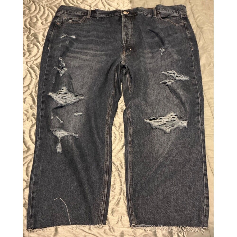 Old Navy Women Plus Size New Blue Jeans Size 26W Distress High Rise Straight